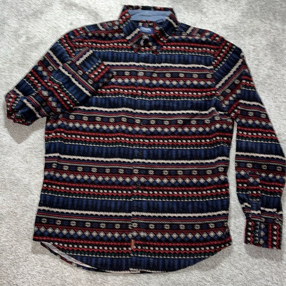 Ralph Lauren Chaps Vagabond Snowflake Aztec Snowbound Blue Red corduroy Shirt L